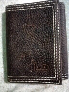 Justin Boots Brown Leather Bi-Fold Wallet with White Stitching